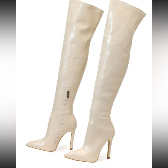 Crocodile Embossed Zipper Side Point Toe Stiletto Heeled Boots - Picture 3 of 4